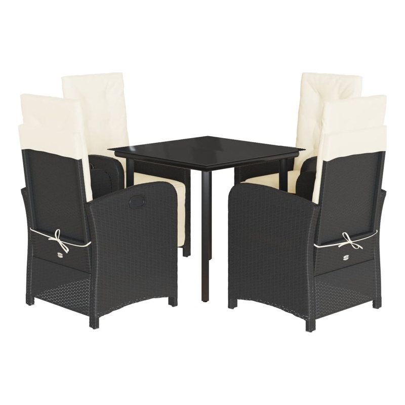 vidaXL 5 Piece Patio Dining Set with Cushions Black Poly Rattan