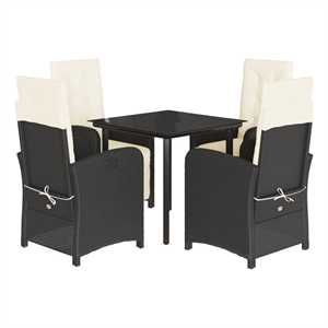 vidaXL 5 Piece Patio Dining Set with Cushions Black Poly Rattan