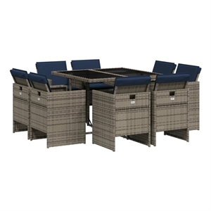 vidaXL 9 Piece Garden Dining Set with Cushions Grey Poly Rattan