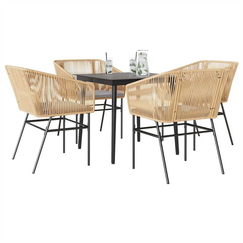 vidaXL 5 Piece Patio Dining Set with Cushions Brown Poly Rattan Glass