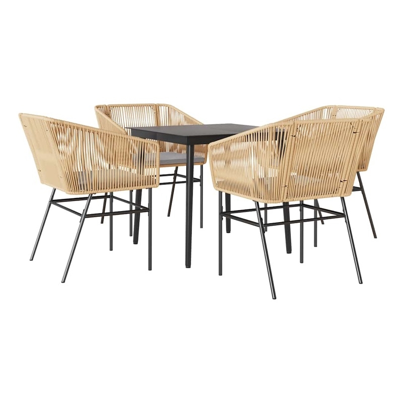vidaXL 5 Piece Patio Dining Set with Cushions Brown Poly Rattan Glass