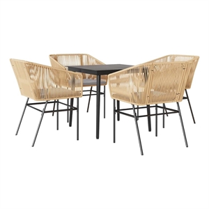 vidaXL 5 Piece Patio Dining Set with Cushions Brown Poly Rattan Glass