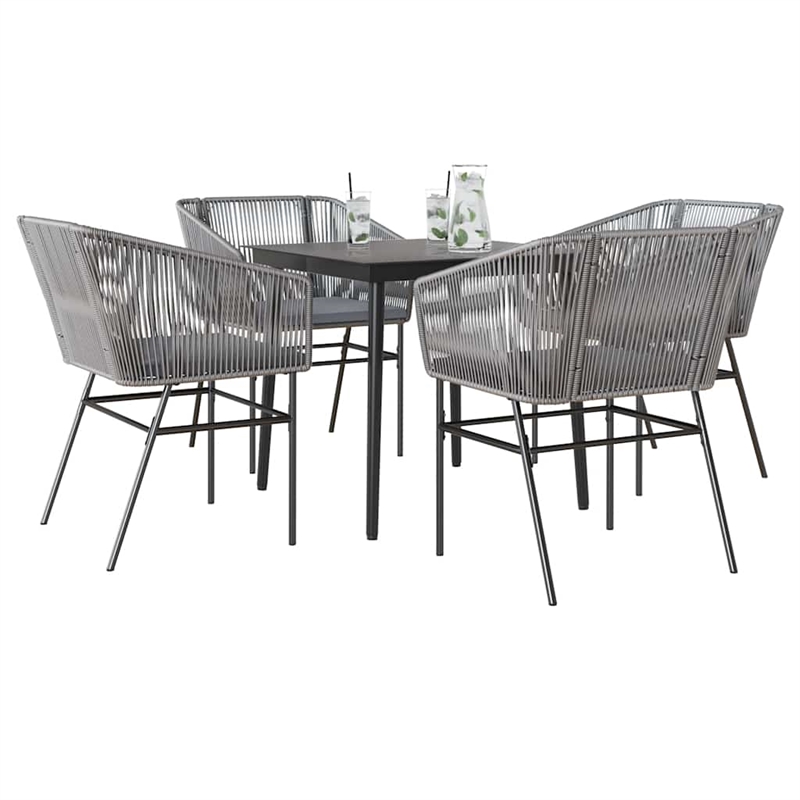 vidaXL 5 Piece Patio Dining Set with Cushions Gray Poly Rattan Glass
