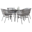 vidaXL 5 Piece Patio Dining Set with Cushions Gray Poly Rattan Glass