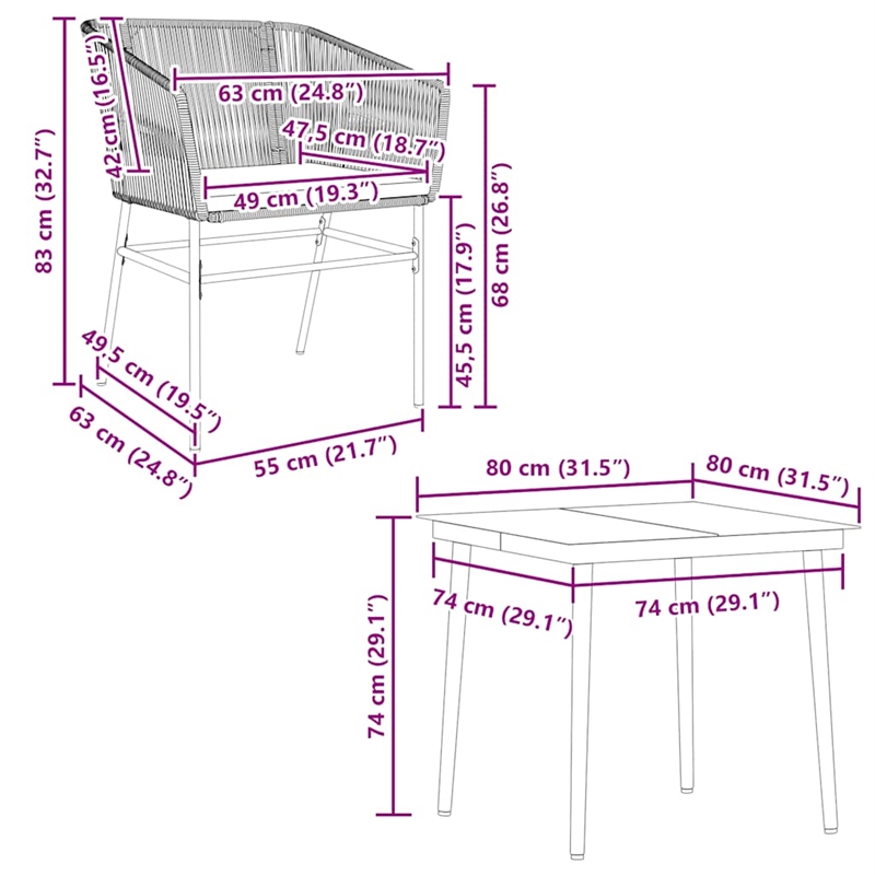 vidaXL 5 Piece Patio Dining Set with Cushions Gray Poly Rattan Glass