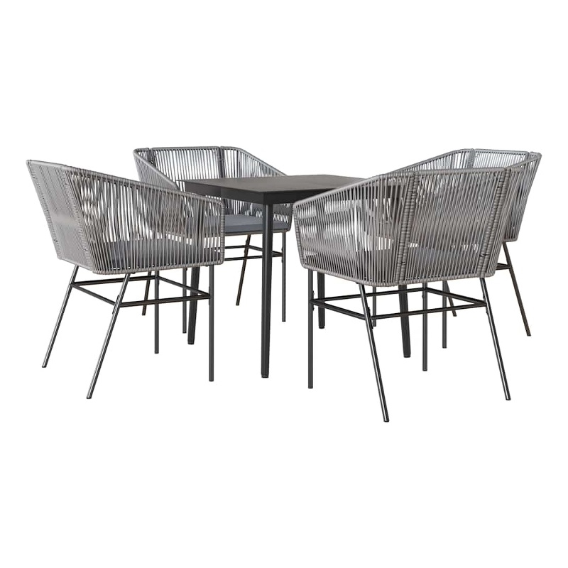 vidaXL 5 Piece Patio Dining Set with Cushions Gray Poly Rattan Glass