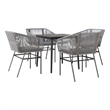 vidaXL 5 Piece Patio Dining Set with Cushions Gray Poly Rattan Glass