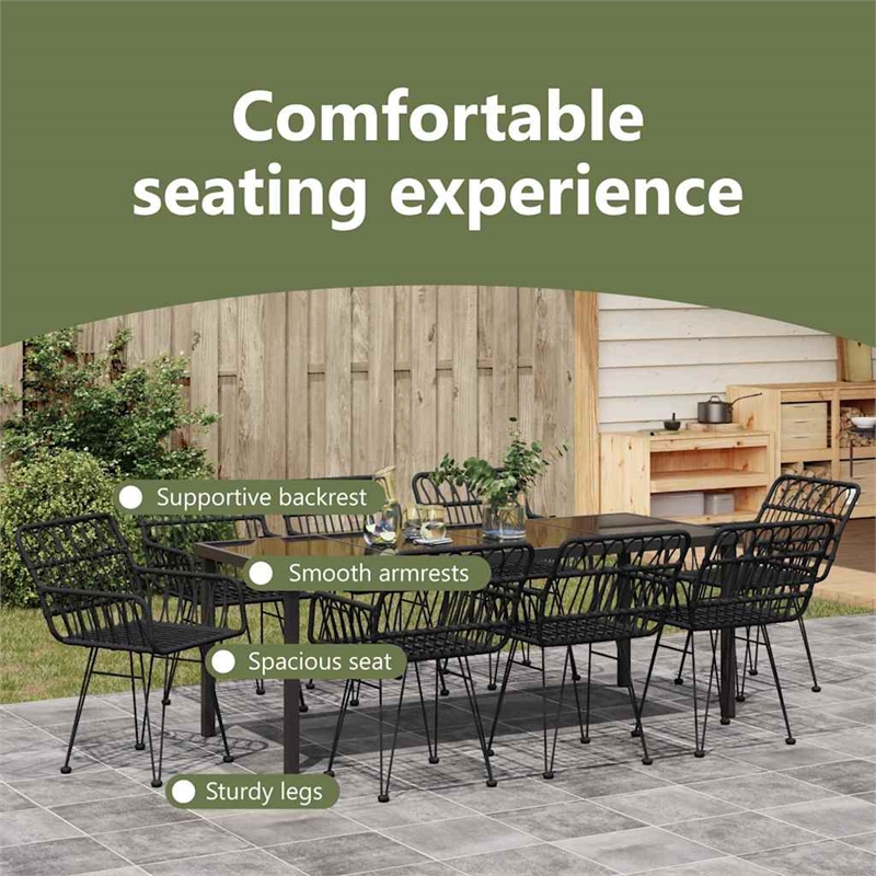 vidaXL Garden Dining Set 9 pcs Black Powder-Coated Steel