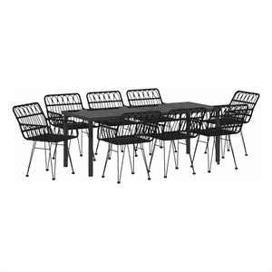 vidaXL Garden Dining Set 9 pcs Black Powder-Coated Steel