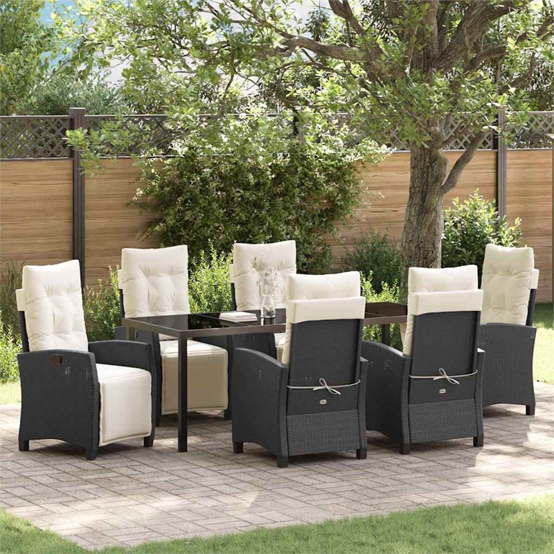 vidaXL Garden Dining Set 7 pcs Black Poly Rattan