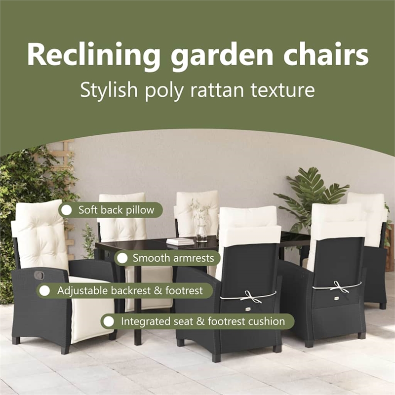 vidaXL Garden Dining Set 7 pcs Black Poly Rattan