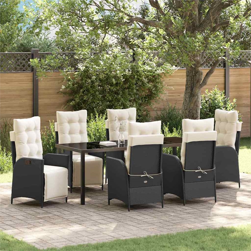 vidaXL Garden Dining Set 7 pcs Black Poly Rattan