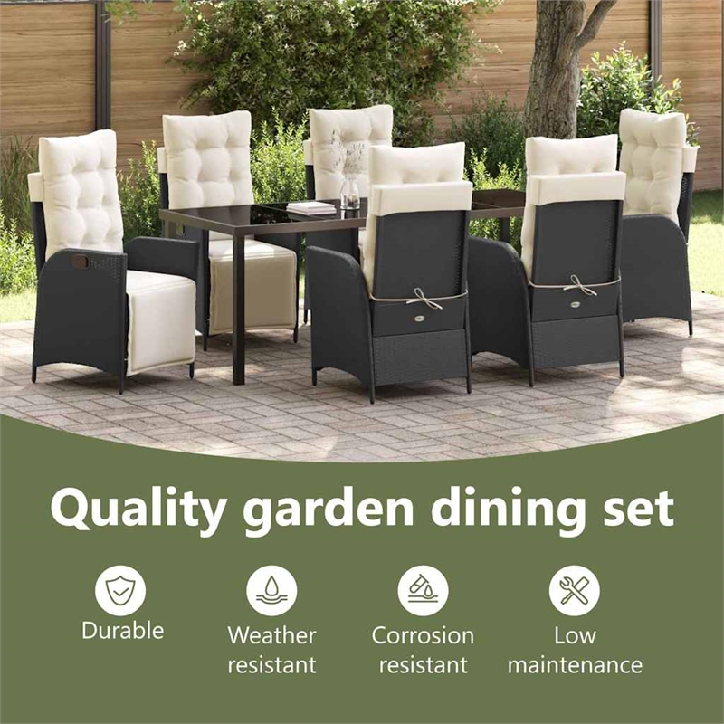 vidaXL Garden Dining Set 7 pcs Black Poly Rattan