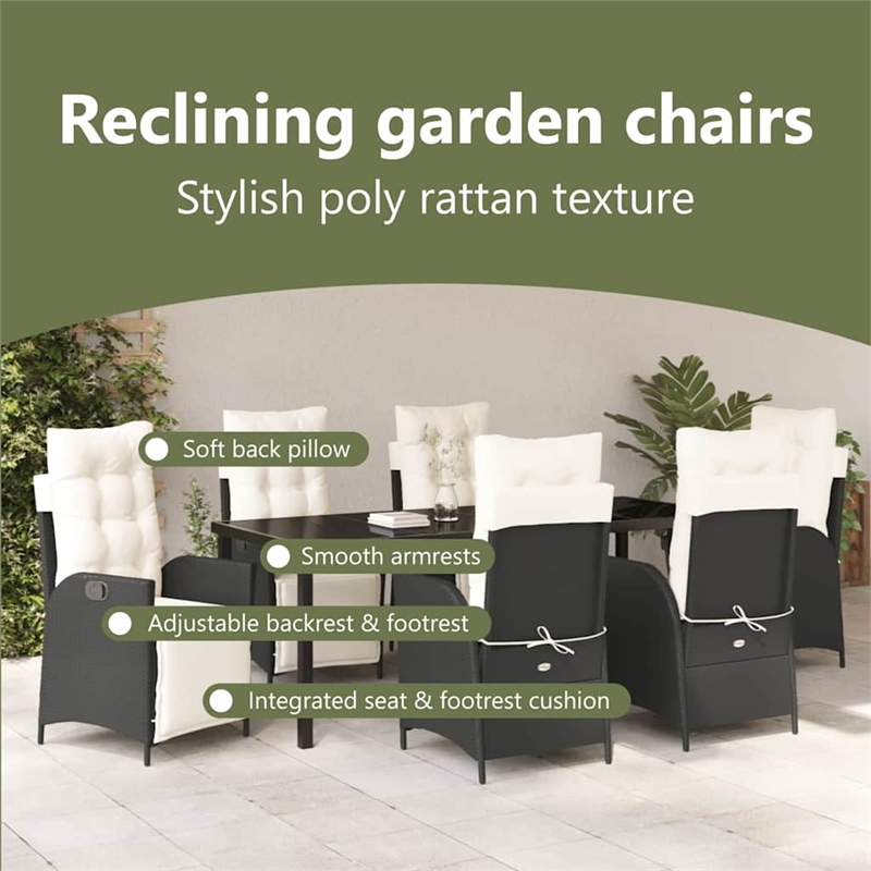 vidaXL Garden Dining Set 7 pcs Black Poly Rattan