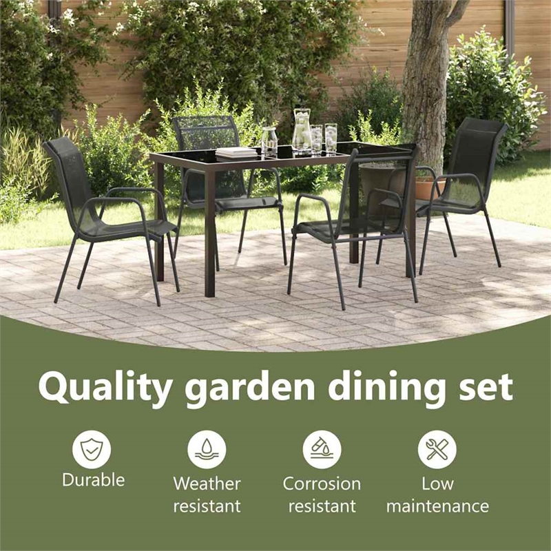 vidaXL Garden Dining Set 5 pcs Black Powder-Coated Steel