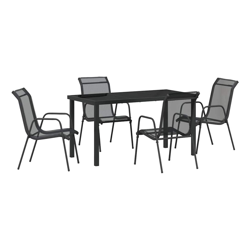 vidaXL Garden Dining Set 5 pcs Black Powder-Coated Steel