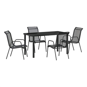 vidaXL Garden Dining Set 5 pcs Black Powder-Coated Steel