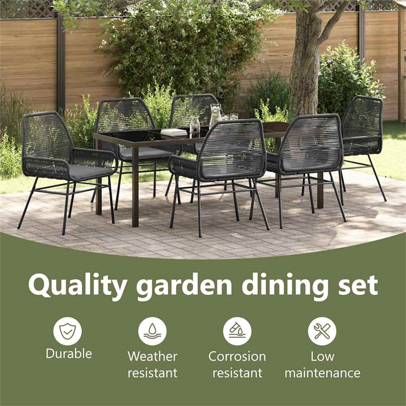 vidaXL Garden Dining Set 7 pcs Black Poly Rattan