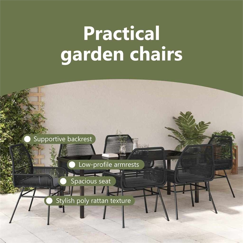 vidaXL Garden Dining Set 7 pcs Black Poly Rattan