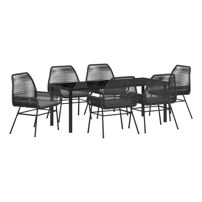 vidaXL Garden Dining Set 7 pcs Black Poly Rattan