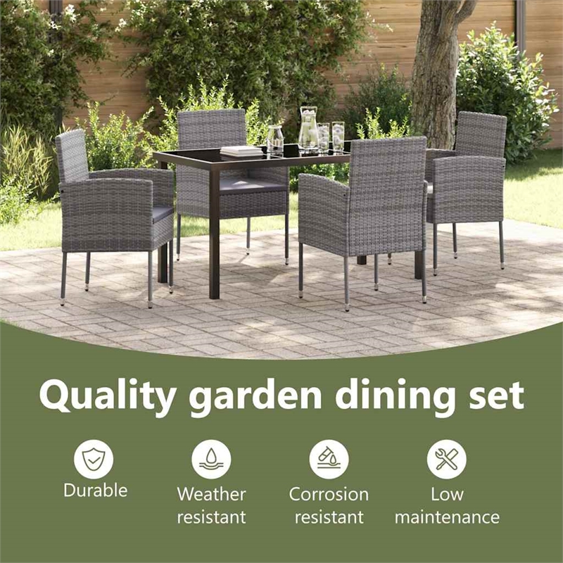 vidaXL Garden Dining Set 5 pcs Grey Poly Rattan
