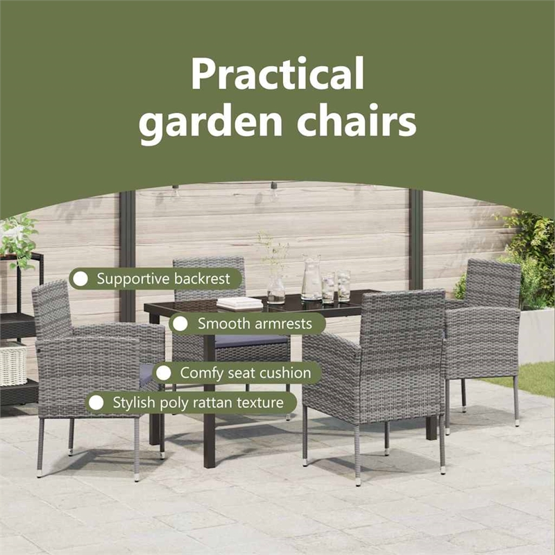 vidaXL Garden Dining Set 5 pcs Grey Poly Rattan