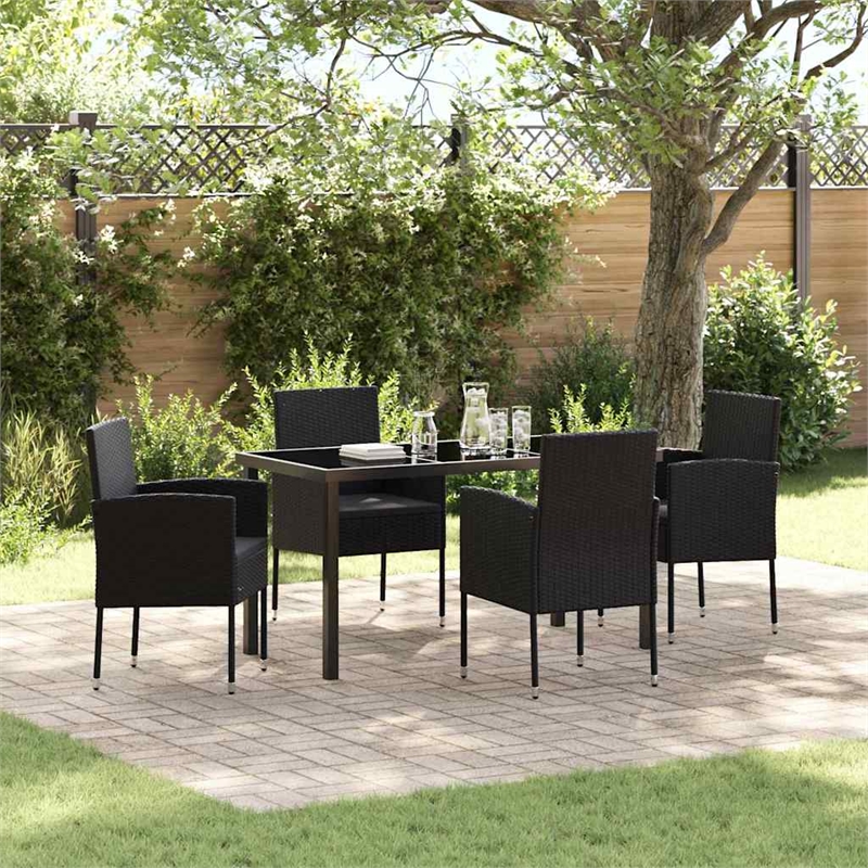 vidaXL Garden Dining Set 5 pcs Black Poly Rattan