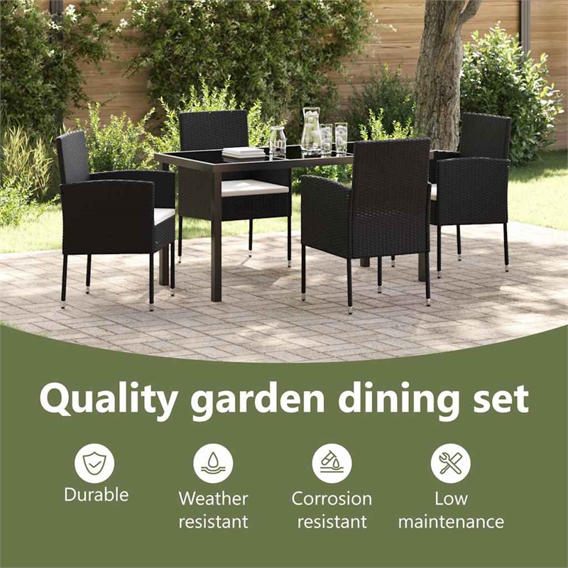 vidaXL Garden Dining Set 5 pcs Black Poly Rattan