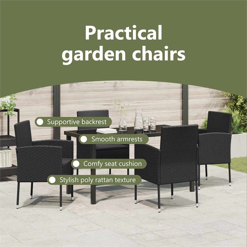 vidaXL Garden Dining Set 5 pcs Black Poly Rattan