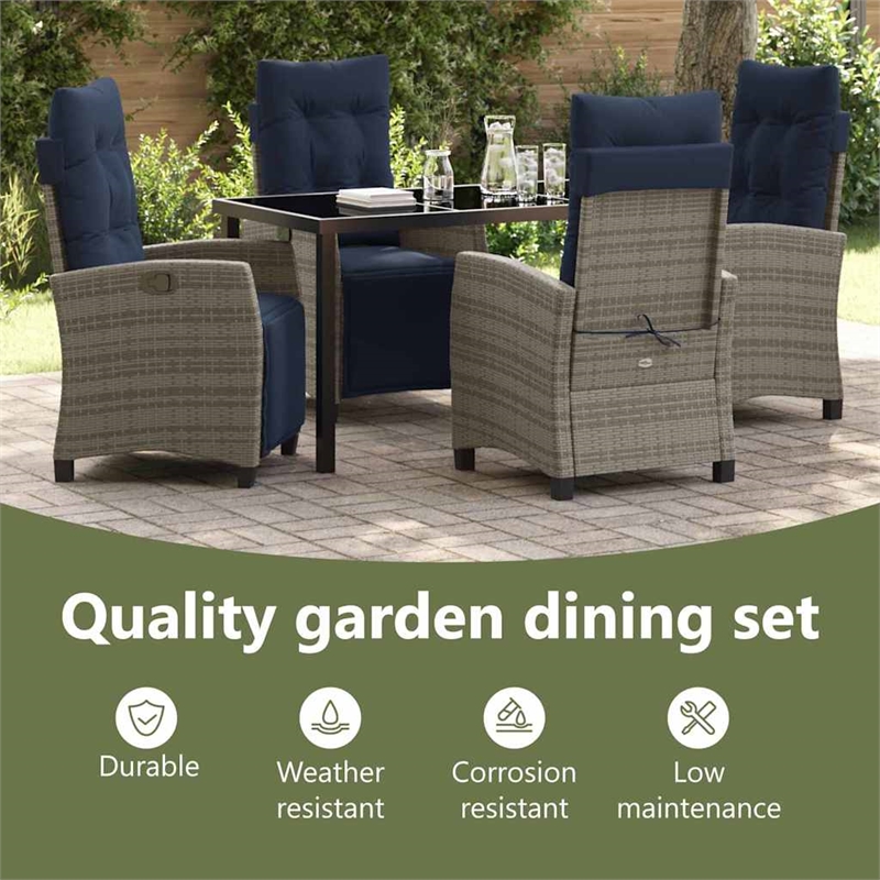 vidaXL Garden Dining Set 5 pcs Grey Poly Rattan