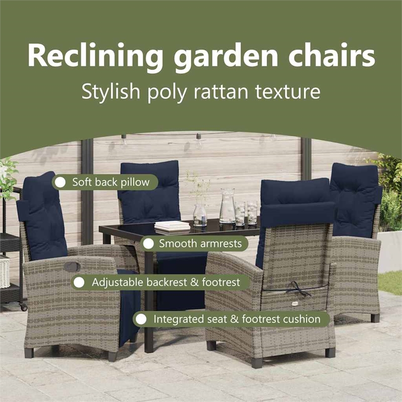 vidaXL Garden Dining Set 5 pcs Grey Poly Rattan