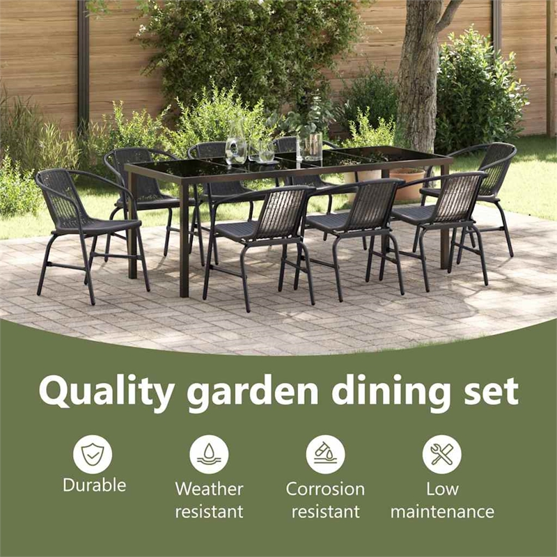 vidaXL Garden Dining Set 9 pcs Black Powder-Coated Steel