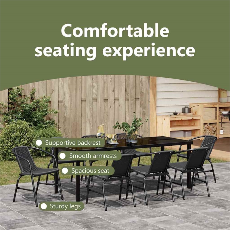 vidaXL Garden Dining Set 9 pcs Black Powder-Coated Steel