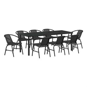 vidaXL Garden Dining Set 9 pcs Black Powder-Coated Steel