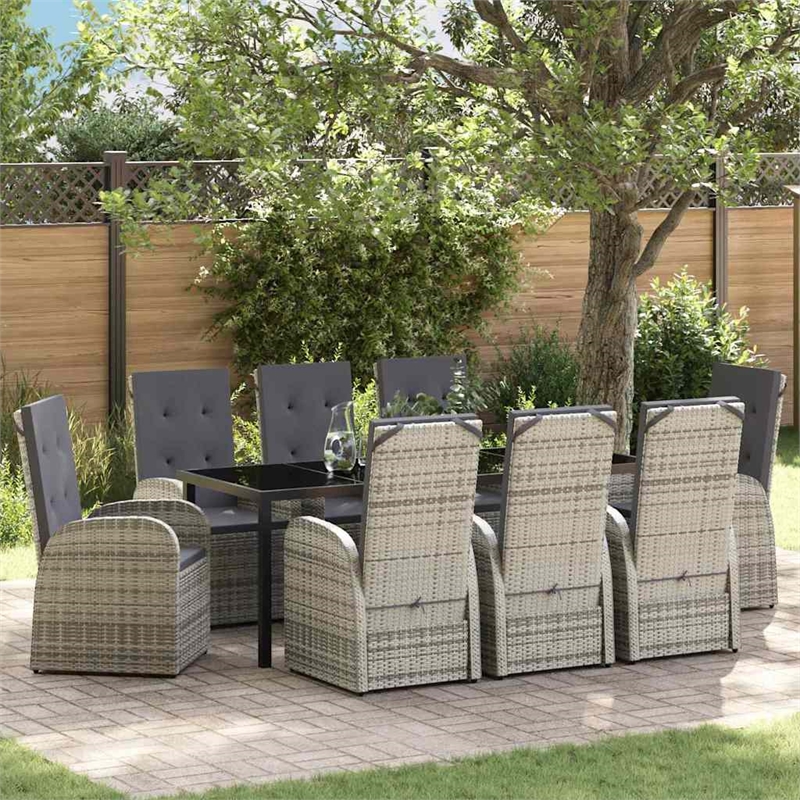 vidaXL Garden Dining Set 9 pcs Grey Poly Rattan