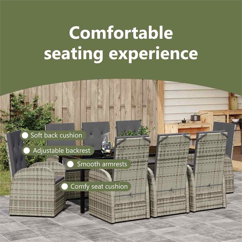 vidaXL Garden Dining Set 9 pcs Grey Poly Rattan