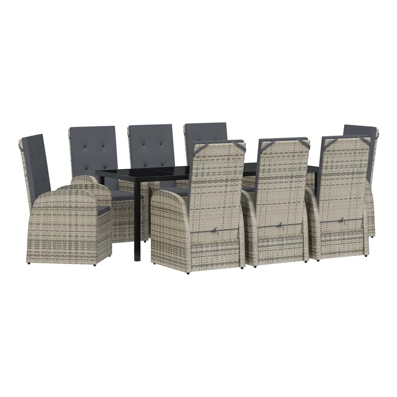 vidaXL Garden Dining Set 9 pcs Grey Poly Rattan