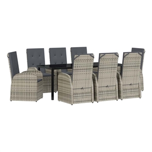 vidaXL Garden Dining Set 9 pcs Grey Poly Rattan