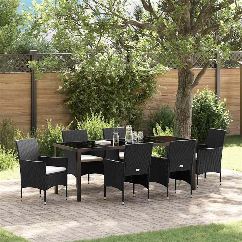 vidaXL Garden Dining Set 7 pcs Black Poly Rattan
