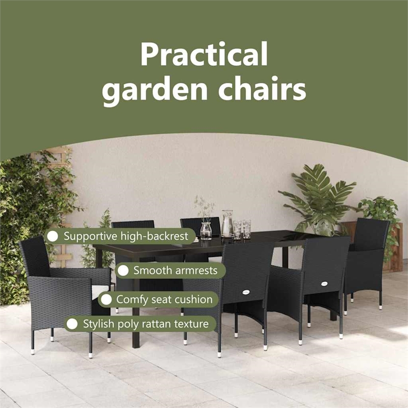 vidaXL Garden Dining Set 7 pcs Black Poly Rattan