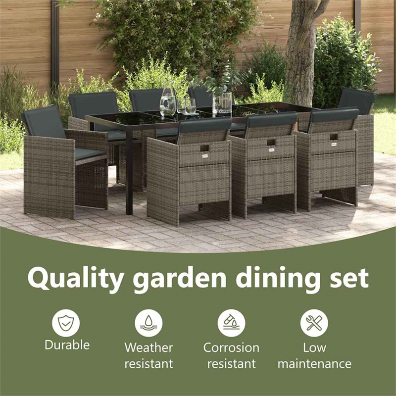 vidaXL Garden Dining Set 9 pcs Grey Poly Rattan