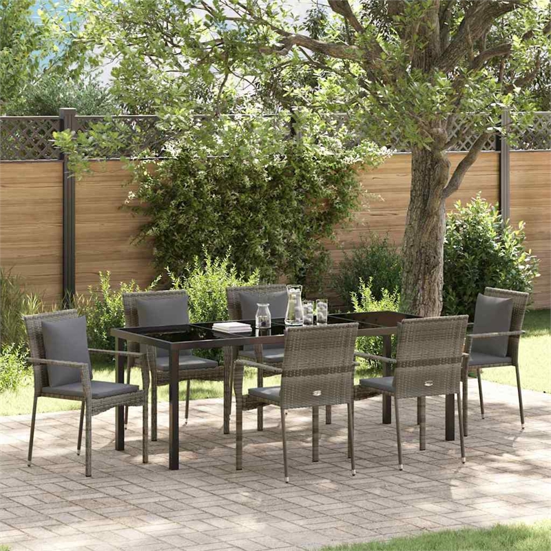 vidaXL Garden Dining Set 7 pcs Grey Poly Rattan