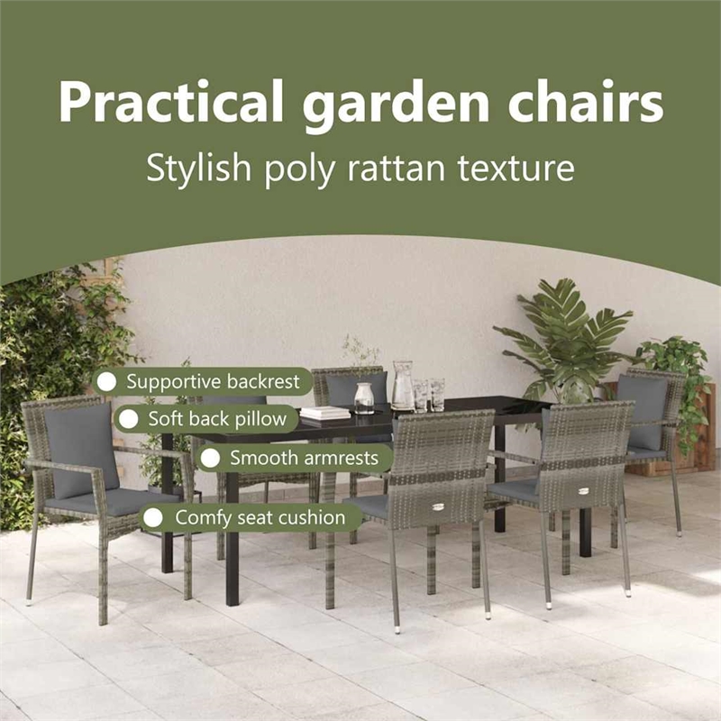 vidaXL Garden Dining Set 7 pcs Grey Poly Rattan
