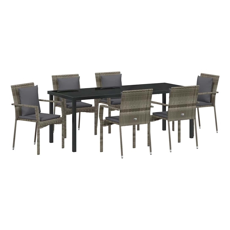vidaXL Garden Dining Set 7 pcs Grey Poly Rattan