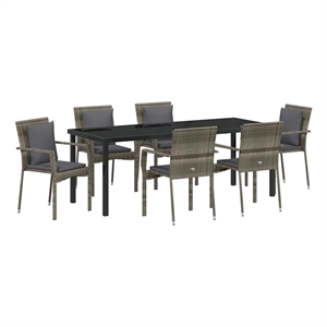 vidaXL Garden Dining Set 7 pcs Grey Poly Rattan