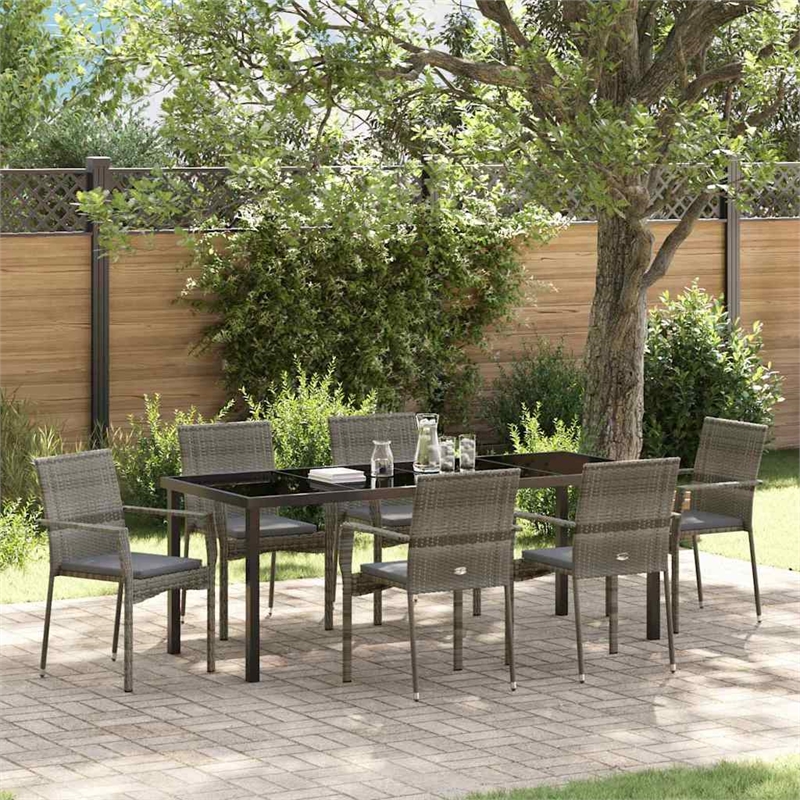 vidaxl garden dining set 7 pcs grey poly rattan