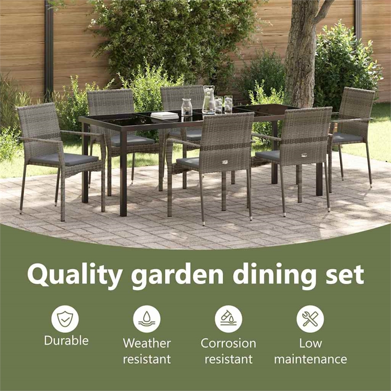 vidaxl garden dining set 7 pcs grey poly rattan