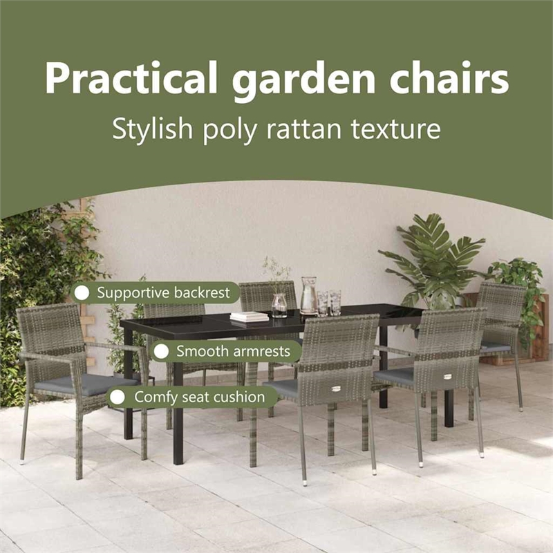 vidaxl garden dining set 7 pcs grey poly rattan