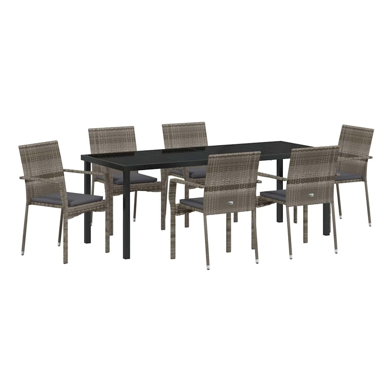vidaXL Garden Dining Set 7 pcs Grey Poly Rattan