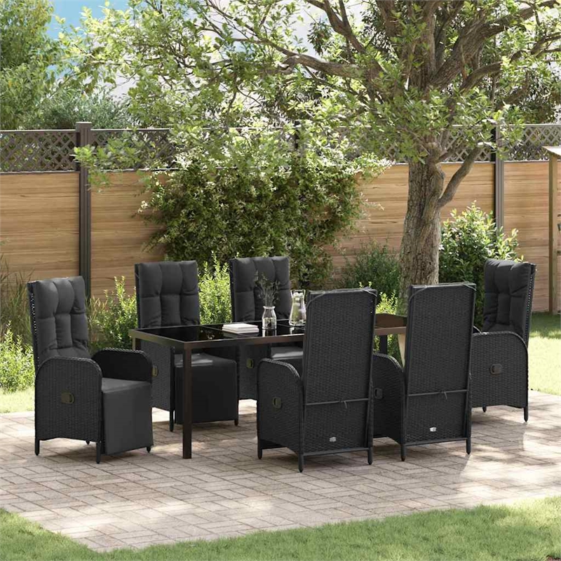 vidaXL Garden Dining Set 7 pcs Black Poly Rattan